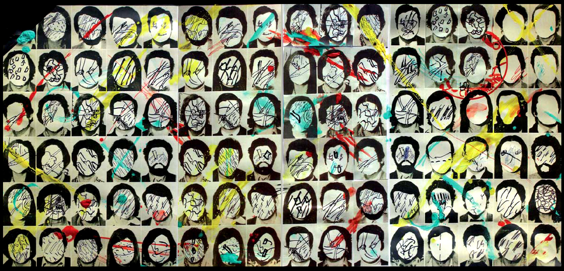 100 Rostros + Grafismos (1976) Técnica mixta, 330x660 cm.